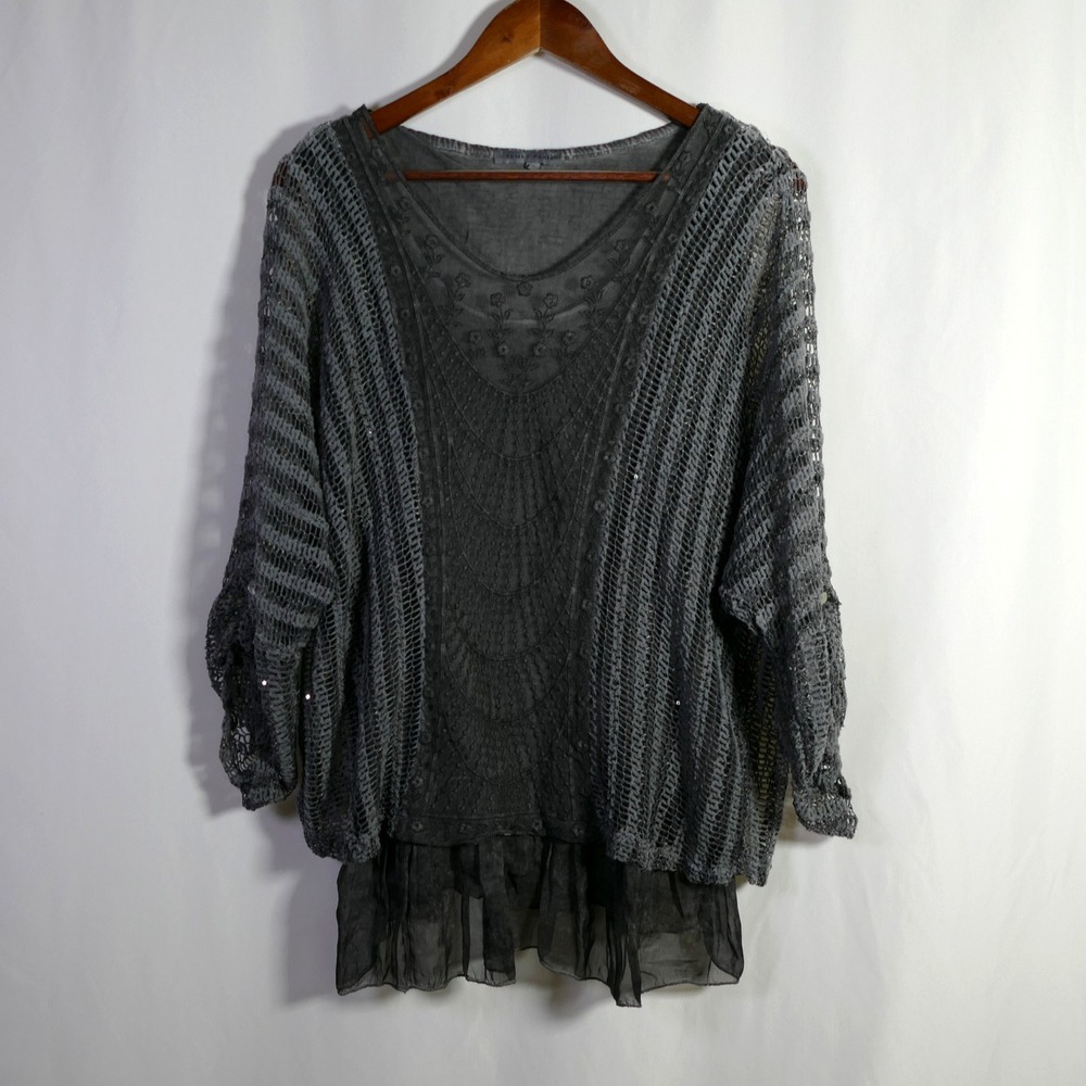 Tempo Paris Made In Italy Boho Crochet Layered Top Size L Fairy Grunge Festival